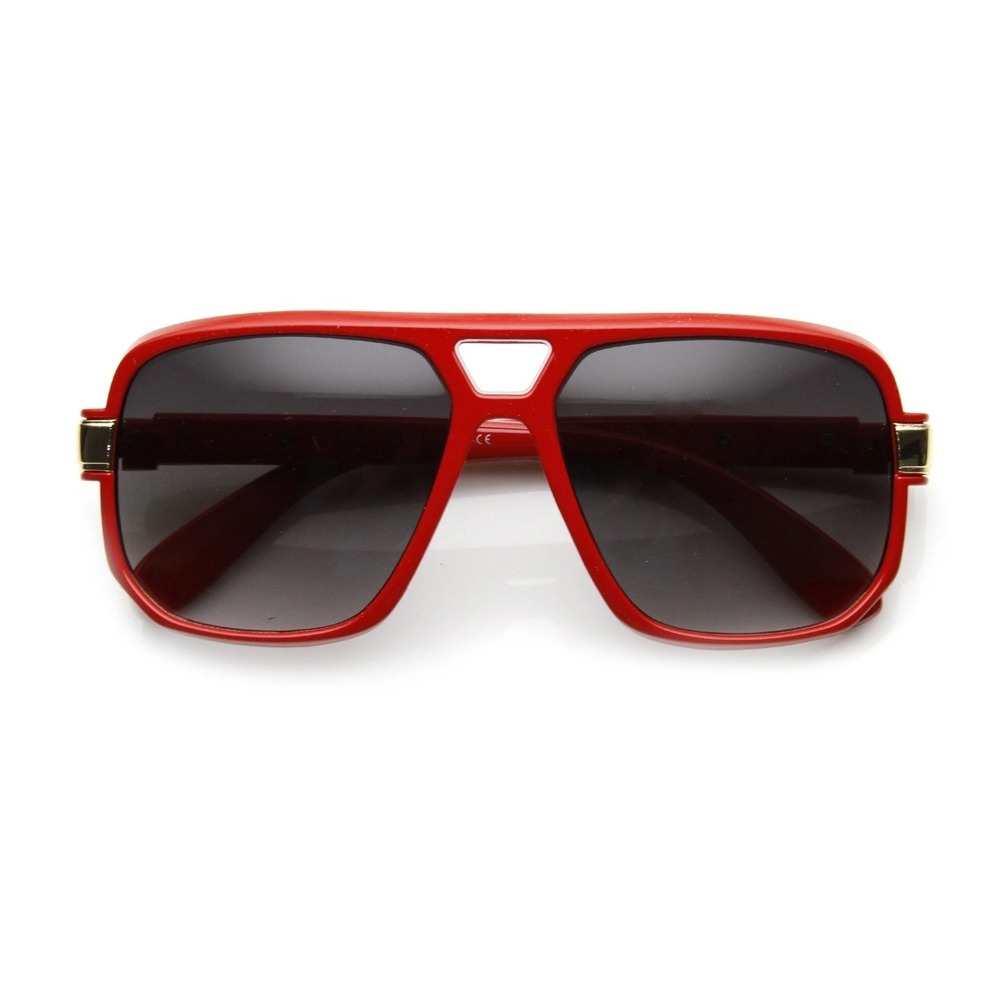 Aviator Sunglasses Unisex OS Red New Oversized Square Gold‎ Accent Flat Top